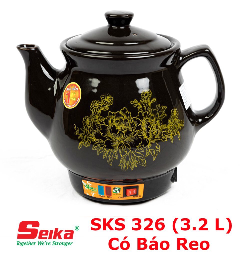 Ấm Sắc Thuốc Seika 3.2L - SKS326 (Gốm Sứ Bát Tràng) - Hàng chính hãng 