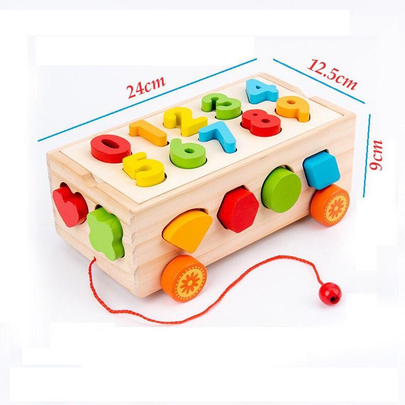 Đồ chơi xe kéo thả số và hình khối giáo dục sớm cho bé