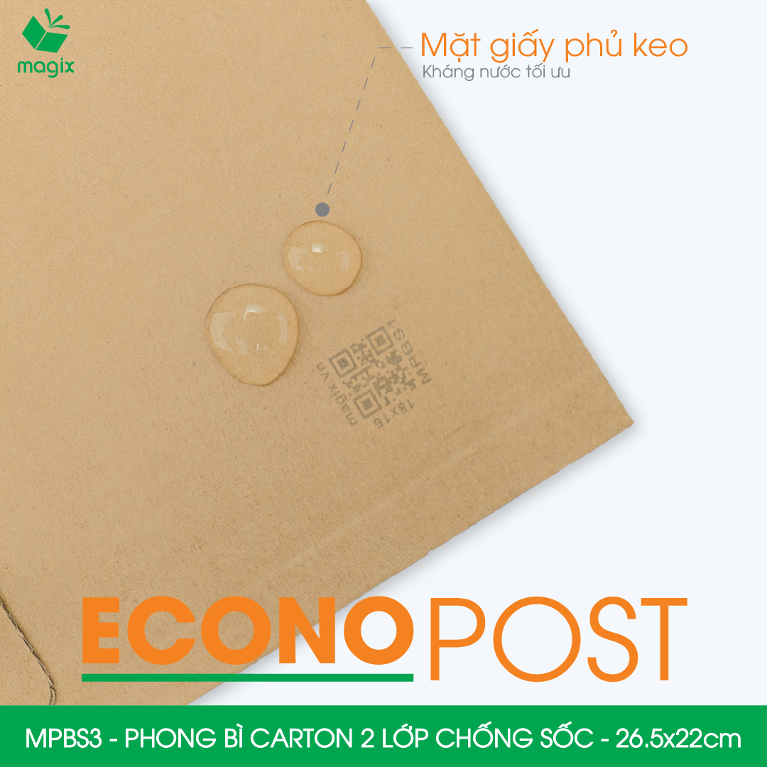 MPBS3 - 26,5x22 cm - Combo 20 túi phong bì carton chống sốc, chống thấm nước, sẵn keo niêm phong