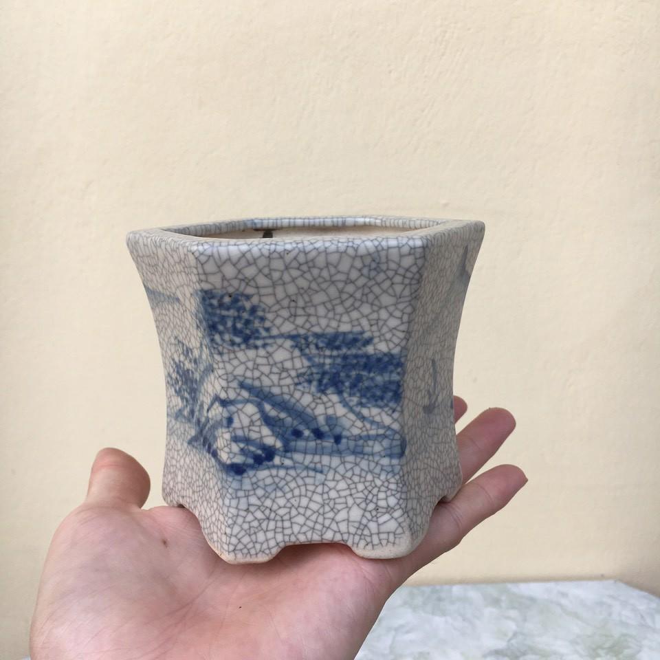 Chậu bonsai Lục giác mini men Rạn gốm Bát tràng 1 size BM-92
