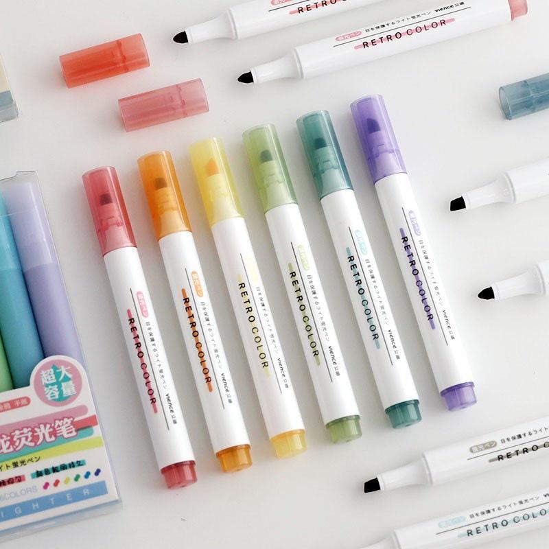 Bút dạ quang 6 màu highlight, bút đánh dấu nhớ dòng cute nhiều màu marker dễ thương