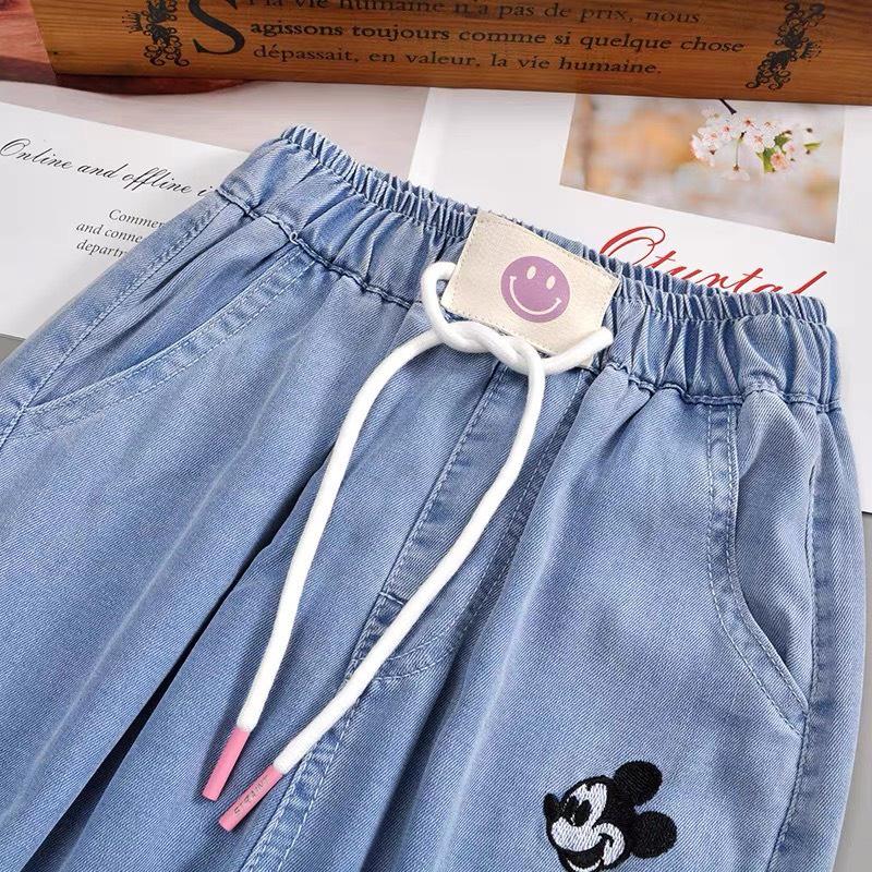 Quần jean dài in hình chuột Mickey dễ thương cho bé gái 22-36Kg