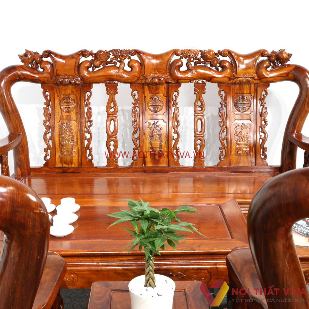 Bộ Bàn Ghế Salon Gỗ Hương Chạm Đào 6 Món Tay 10