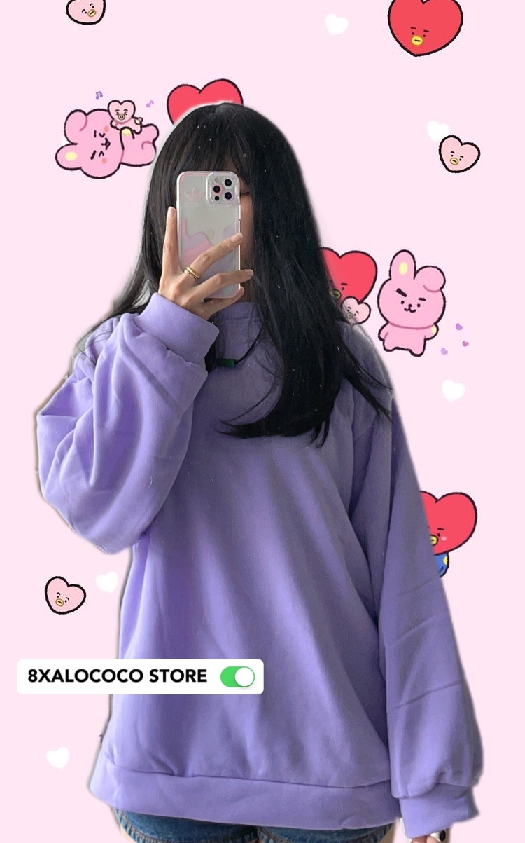ÁO SWEATER FORM RỘNG MÀU TÍM THÊU MẶT CƯỜI
