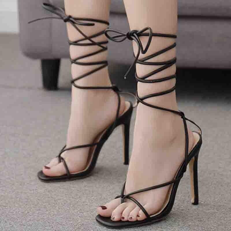 Giày sandal cao gót 9p chiến binh cột dây quấn cổ chân hot CG-0504