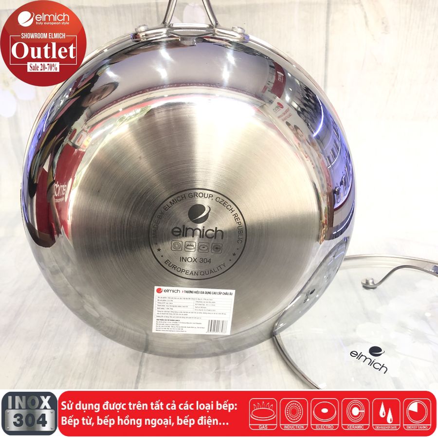 Chảo Xào Inox 3 Lớp Liền Đáy Trimax ELMICH El3796 26cm