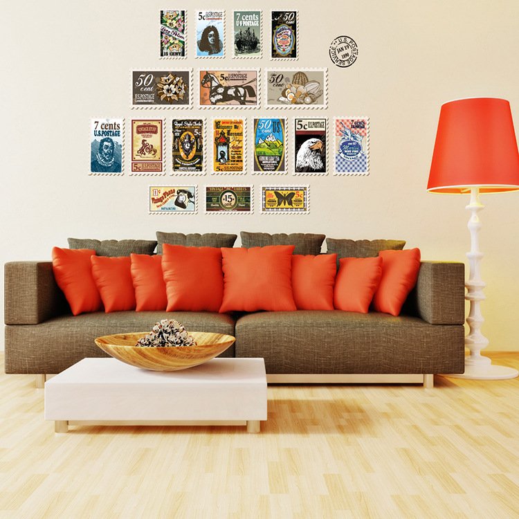 Decal dán tường tem thư các nước trang trí sinh động