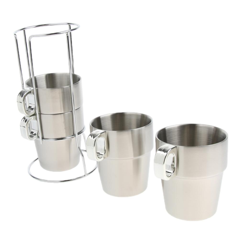 1 Set Stainless Steel Double Insulated Vacuum Coffee Mug Cups With Holder
