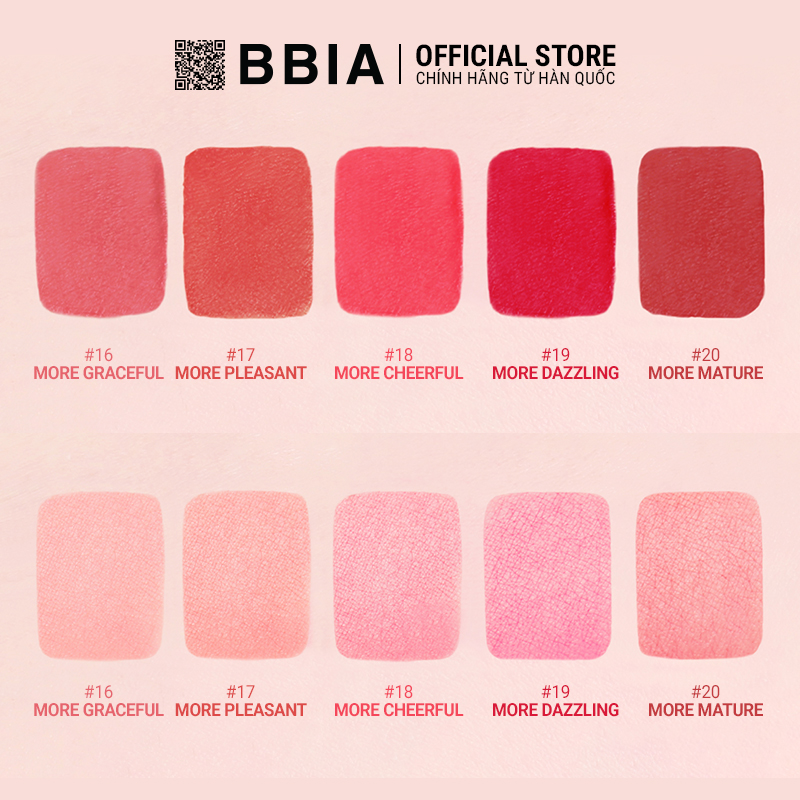 Son kem lì Bbia Last Velvet Lip Tint - 18 More Cheerful 5g (Màu hồng tươi)