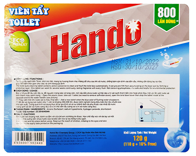 Vỉ 2 viên tẩy và làm thơm toilet Hando