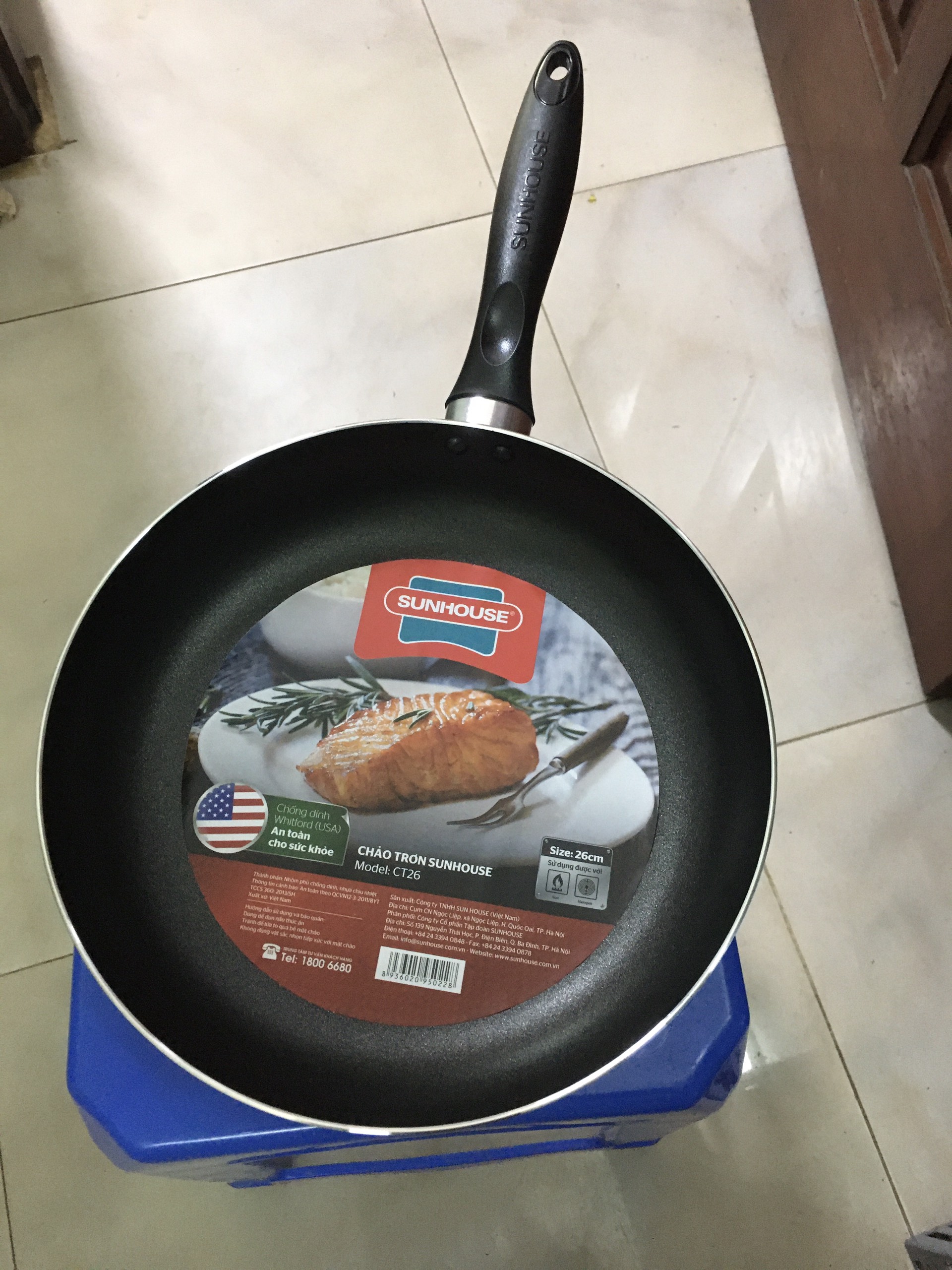 Chảo chống dính trơn SUNHOUSE Size 18-30cm CT18 CT20 CT24 CT26 CT28 CT30 chống dính Whitford (USA) cao cấp, không dùng bếp từ - Hàng chính hãng