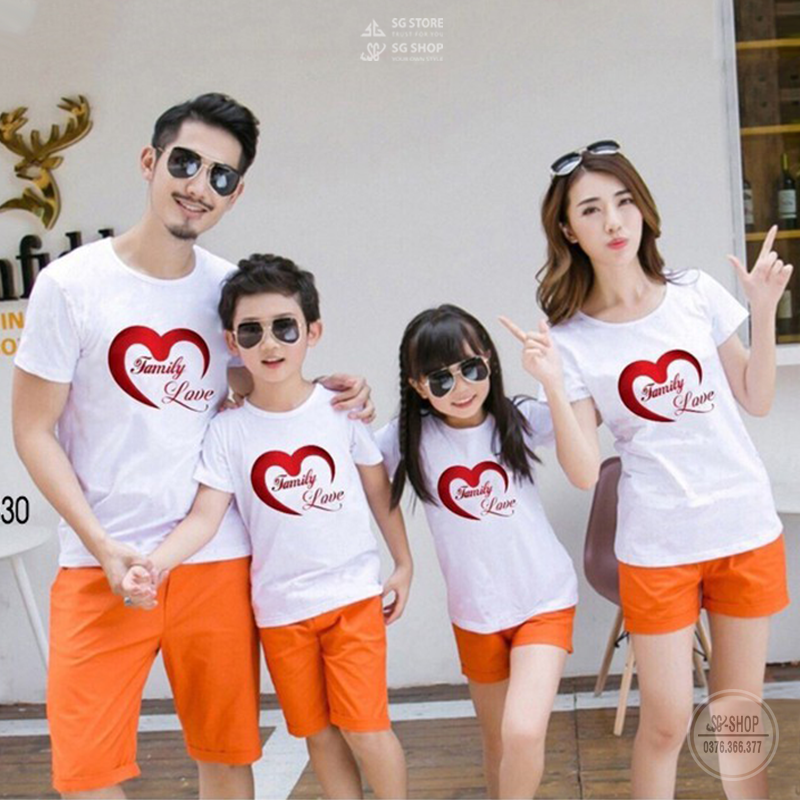 Áo gia đình Family Love Đồng phục gia đình 3/4/5 người giá rẻ Thun cotton dày dặn Màu trắng GD330T