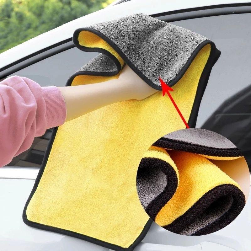 Khăn Lau Xe Hơi Chuyên Dụng 2 Lớp Microfiber Màu Vàng - Ghi, Siêu Mềm, Mịn, Thấm Hút