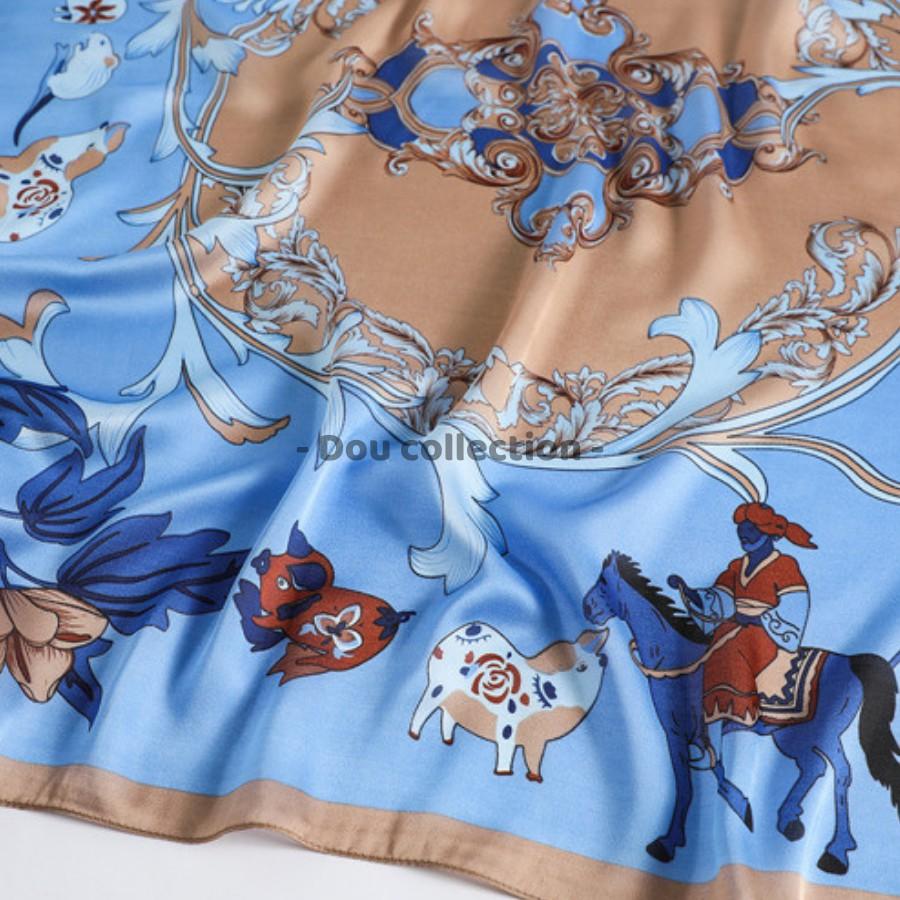 Khăn Lụa Vuông (Khăn Làm Áo) Yếm Quàng Đầu Họa Tiết Heo Ngựa Hoa  - Chất Liệu Chiffon - 90x90cm - Mã KL056