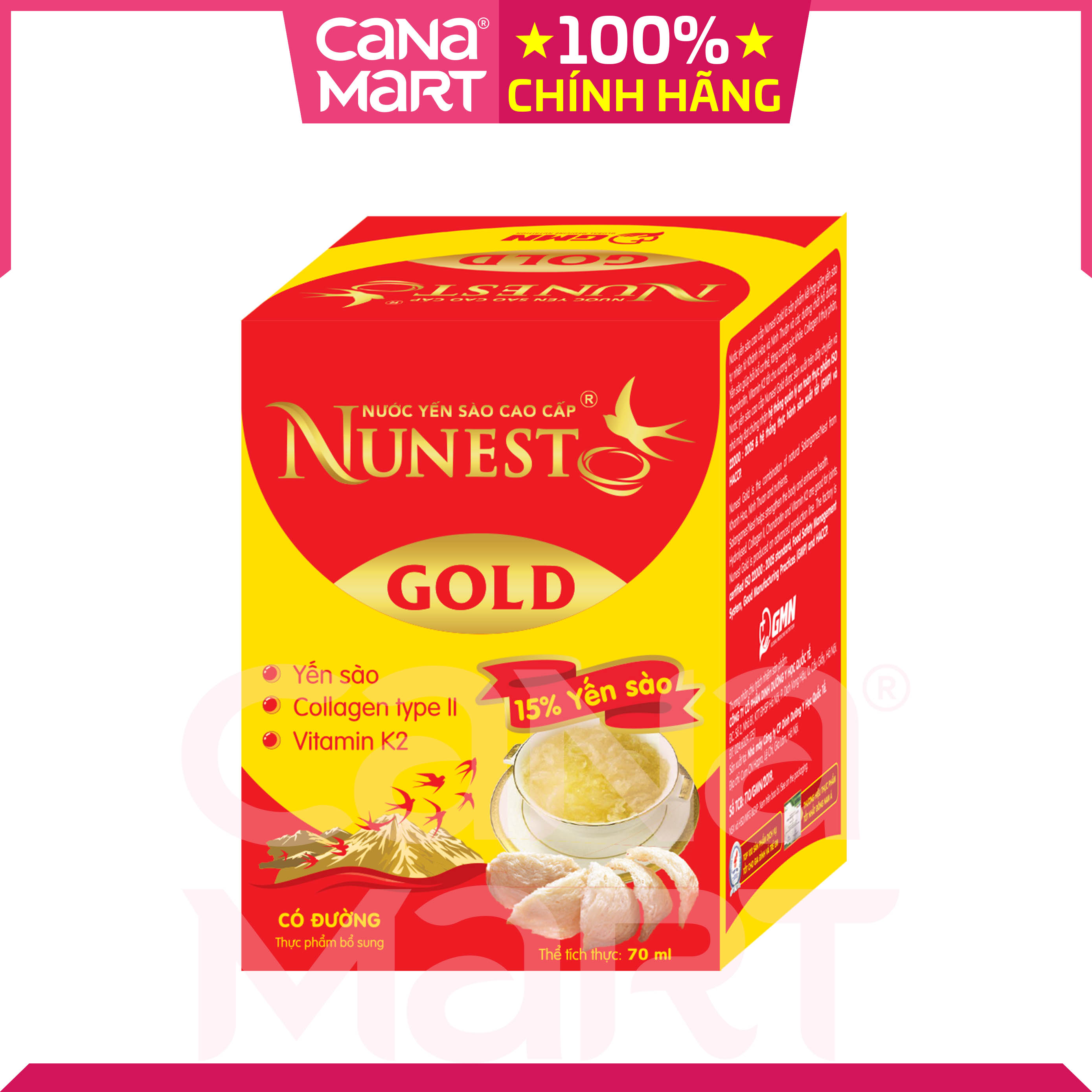 [Lốc 6 lọ x 70ml] Nước yến sào cao cấp Nunest GOLD bồi bổ sức khỏe 15%