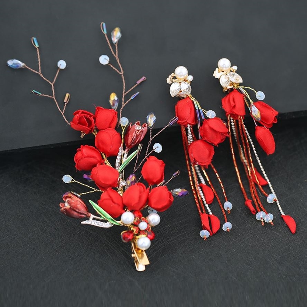 Set Hoa Cài Tóc Kèm Hoa Tai Đỏ 180 Số 5, Thiết Kế Ấn Tượng, Màu Sắc Nổi Bật, Tạo Điểm Nhấn Phong Cách Khi Làm Tóc, Dễ Kết Hợp Trang Phục Trong Sự Kiện Hoặc Đi Chụp Ảnh