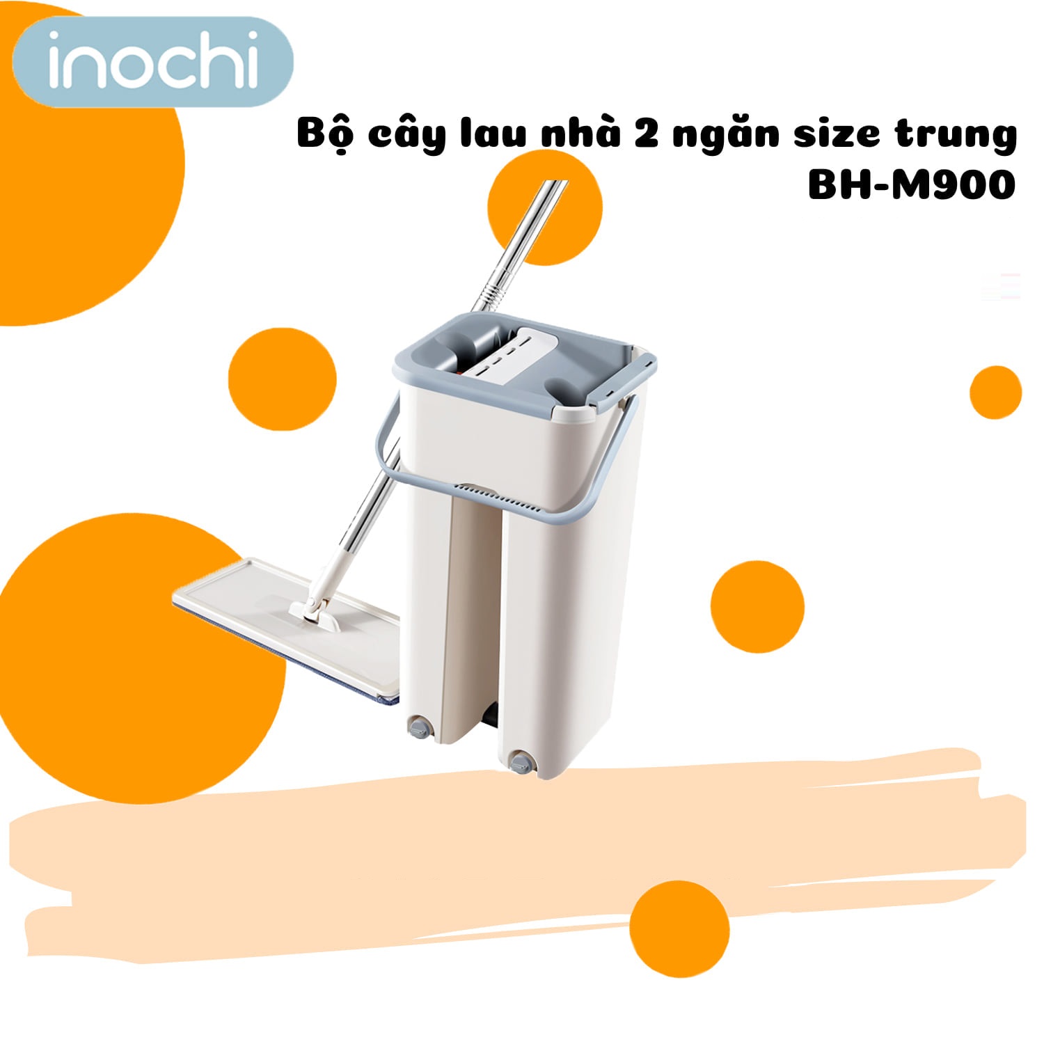 Bộ cây lau nhà thông minh kèm thùng vắt 2 ngăn sizes trung Inochi BH-M900