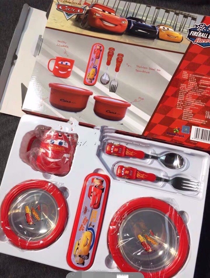 Set ăn uống 6 món 3D hình Car Mcqueen 95 màu đỏ siêu cute cho bé trai - PDC2350D