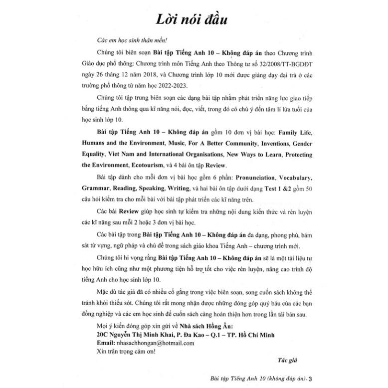 SÁCH - bài tập tiếng anh 10 - không đáp án