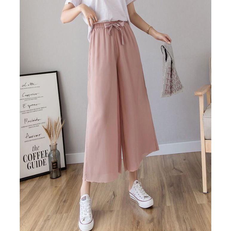 QUẦN VOAN ỐNG SUÔNG NỮ HAI LỚP LƯNG THUN