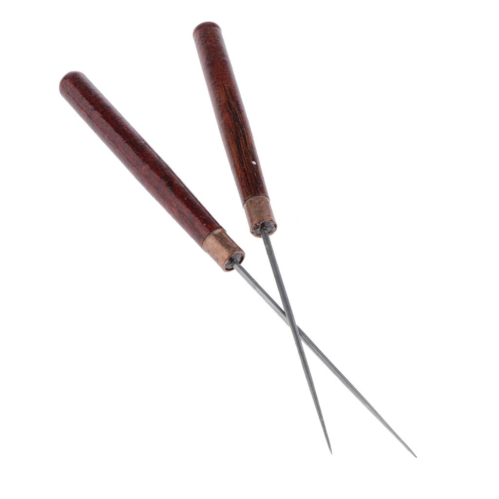 2pcs Wooden Handle Sewing Awl Stitching Awl DIY Leather Craft Accessories