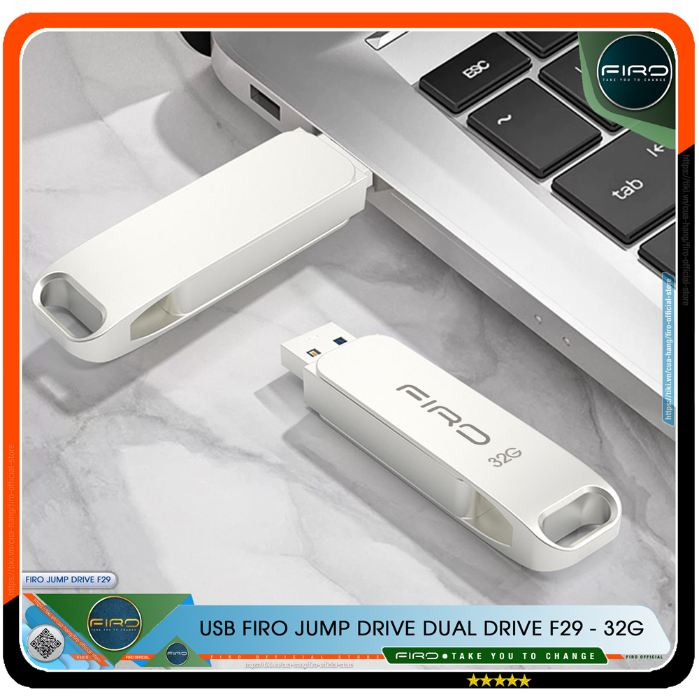 USB FIRO Jump Drive Dual Drive F29 - USB 3.1 32GB / 64GB Đầu Nối Kép Với 2 Cổng USB Type-C Và USB Type-A - Tương Thích MAC / PC Chuẩn Giao Tiếp USB 3.0 Và 2.0 - Tốc Độ Đọc 130Mb/s- Hàng Chính Hãng