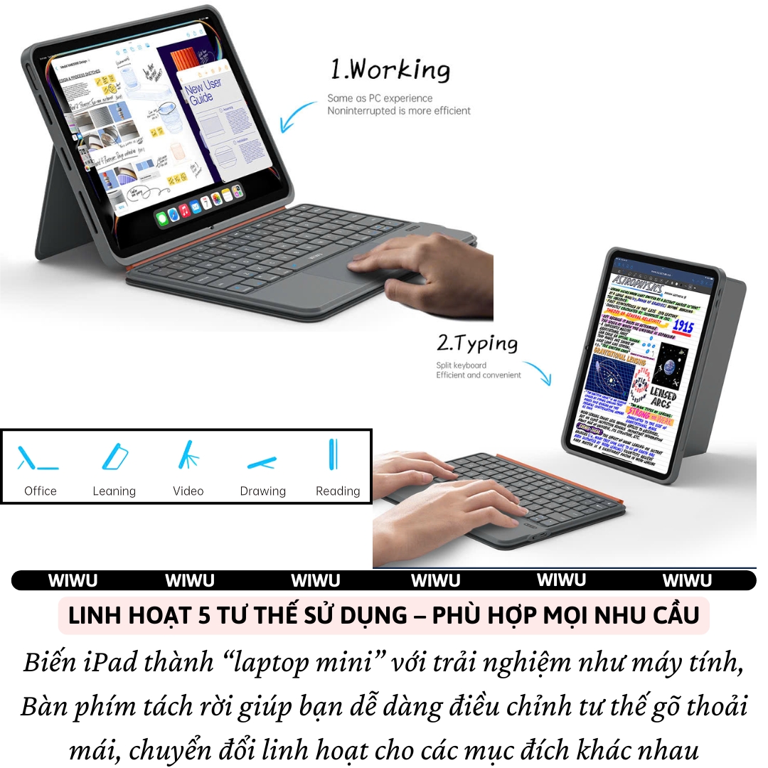 Case bao da bàn phím bluetooth V5.3 tích hợp trackpad / touchpad hiệu WIWU WM005 cho iPad Pro 11 13 inch M4 Pro 11 2020/21/22 Air 4/5/6/7 Gen 7 8 9 10.2 inch 10.5 inch - Bàn phím từ tính nam châm tháo rời, tích hợp giá đỡ - Hàng nhập khẩu