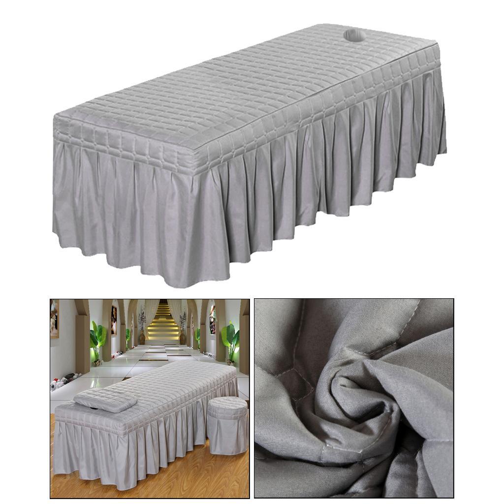 2X Massage Bed Skirt 73x28" Beauty Table Valance Sheet Cover with Hole Gray