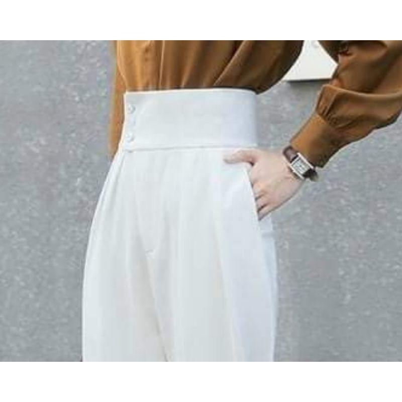quần tây nữ công sở dáng baggy vải tuyết mưa cạp bản to 3 cúc lưng cao