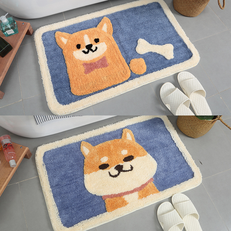 Thảm Lau Chân Lông Xù Chống Trượt Hình Chó Shiba Siêu Mềm Mại 45x65cm