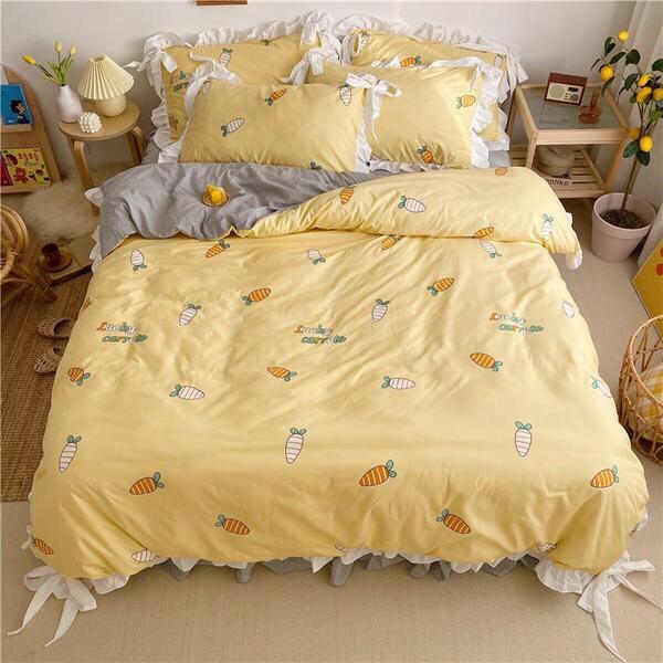 Bộ chăn ga Cotton ĐŨI phối bèo siêu mềm mịn, thoáng mát hàng nhập khẩu