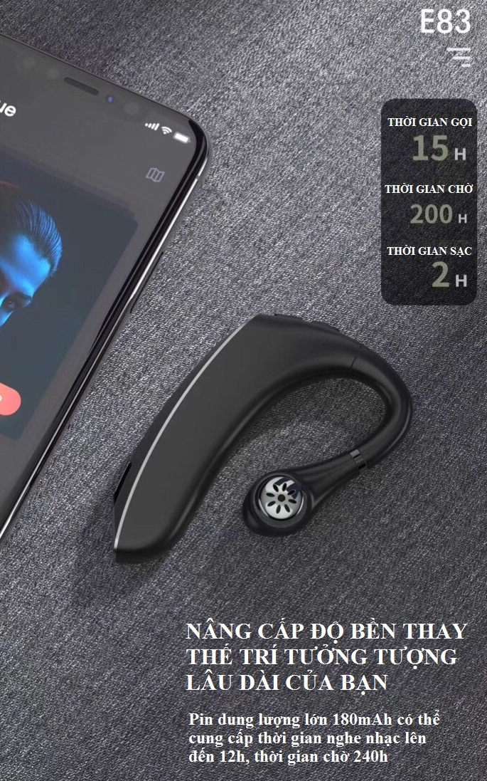 Tai nghe Bluetooth cài tai SENDEM E83 - Pin 12 tiếng - Đẳng cấp doanh nhân - Hàng chính  hãng