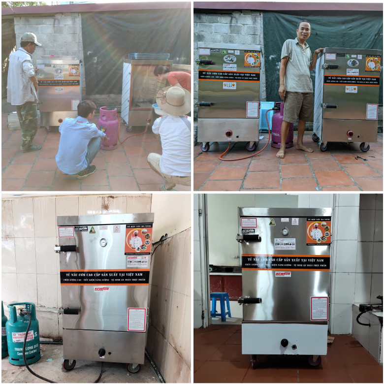 Tủ Nấu Cơm 60 Kg Gạo/ Mẻ Bằng Điện Gas 12 Khay NEWSUN - Hàng Chính Hãng