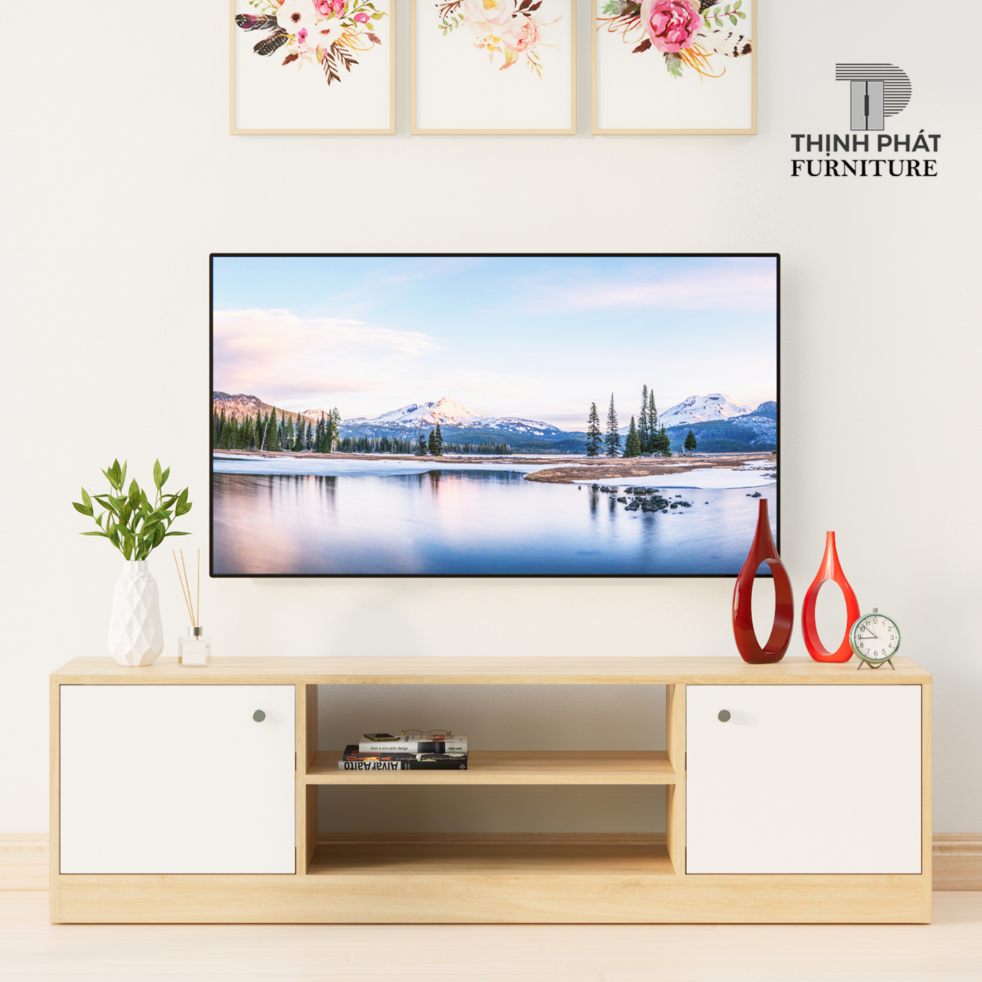 KỆ TIVI – KỆ TV THIẾT KẾ HIỆN ĐẠI DÀI 1M4 – THỊNH PHÁT FURNITURE KTV-TP04 (140cm x 50cm x 40cm)