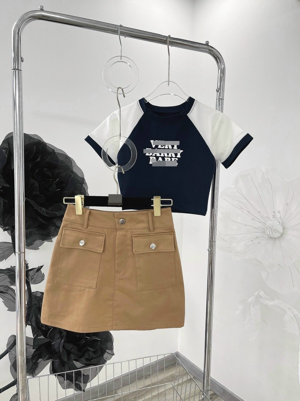 SET CHÂN VÁY NGẮN TÚI HỘP LƯNG CAO SUÔNG TRƠN + ÁO THUN CROPTOP TRƠN ĐI BIỂN DẠO PHỐ ĐI CHƠI ĐI LÀM
