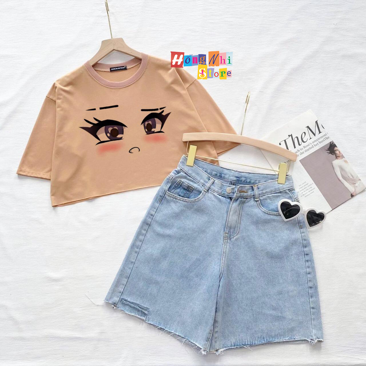 Quần Short Jean Ngố Đùi Rách Tưa Lai Cạp Cao Ống Rộng Ulzzang - MM