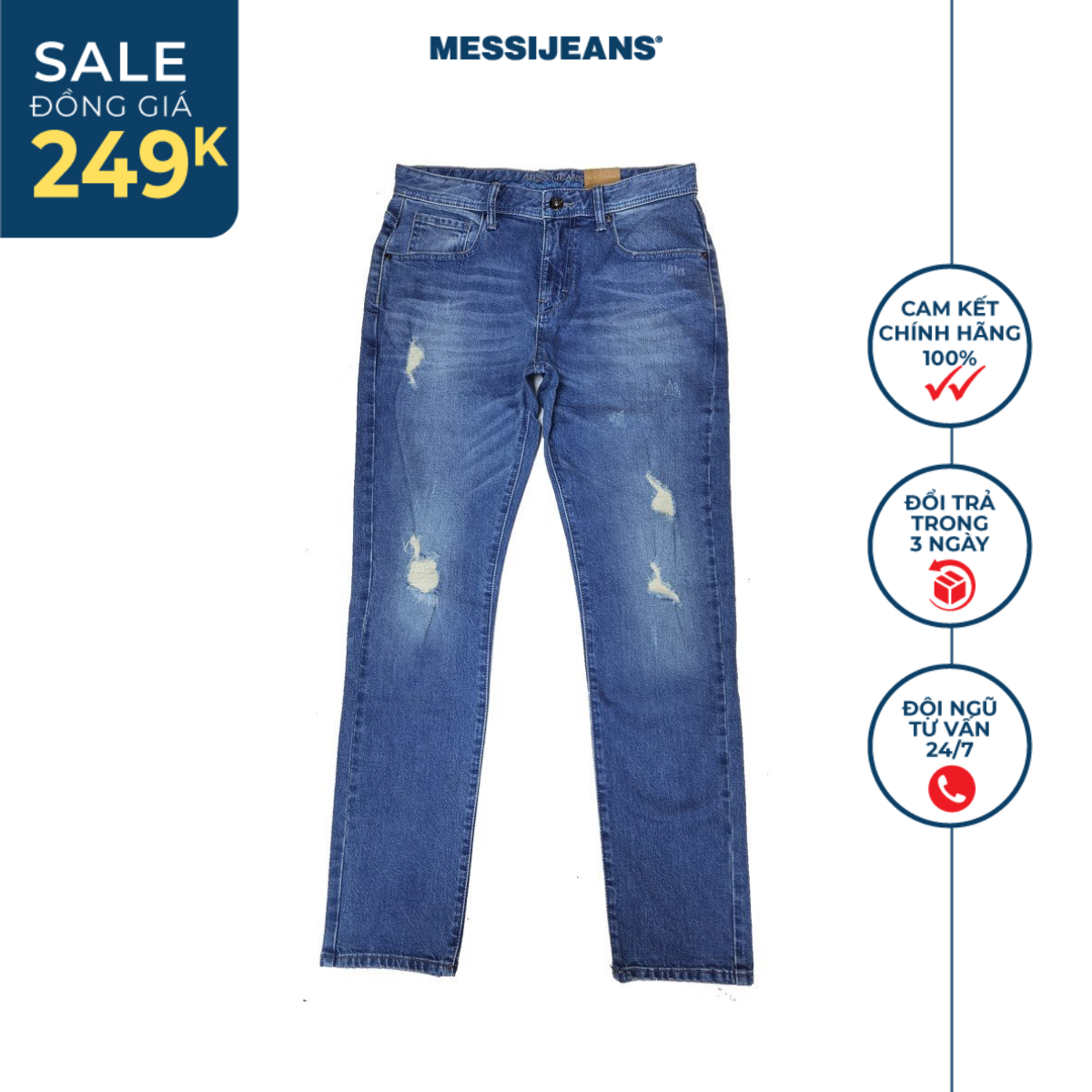 Quần jean nam ống đứng rách MESSI SJM-549-17