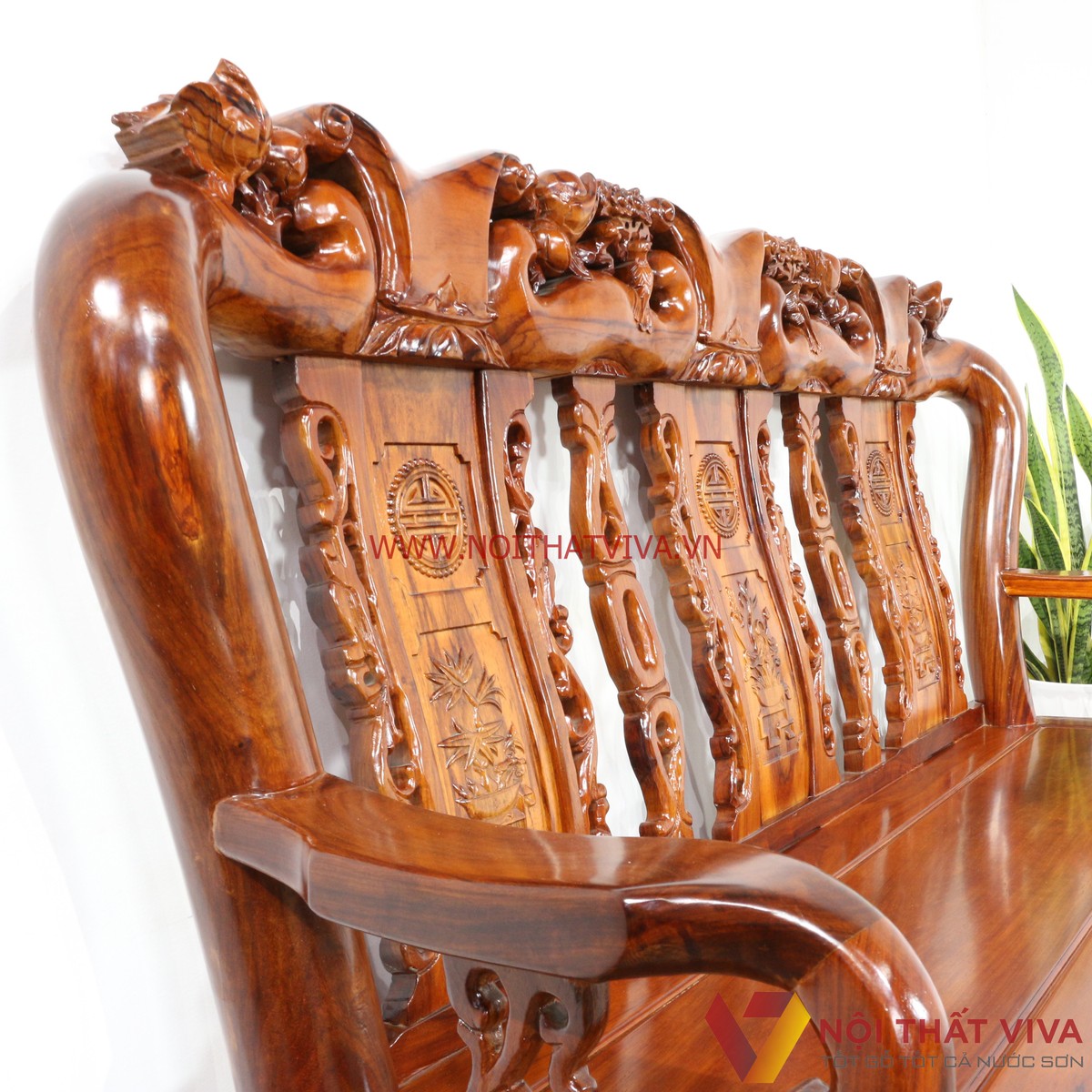Bộ Bàn Ghế Salon Gỗ Hương Chạm Đào 6 Món Tay 10