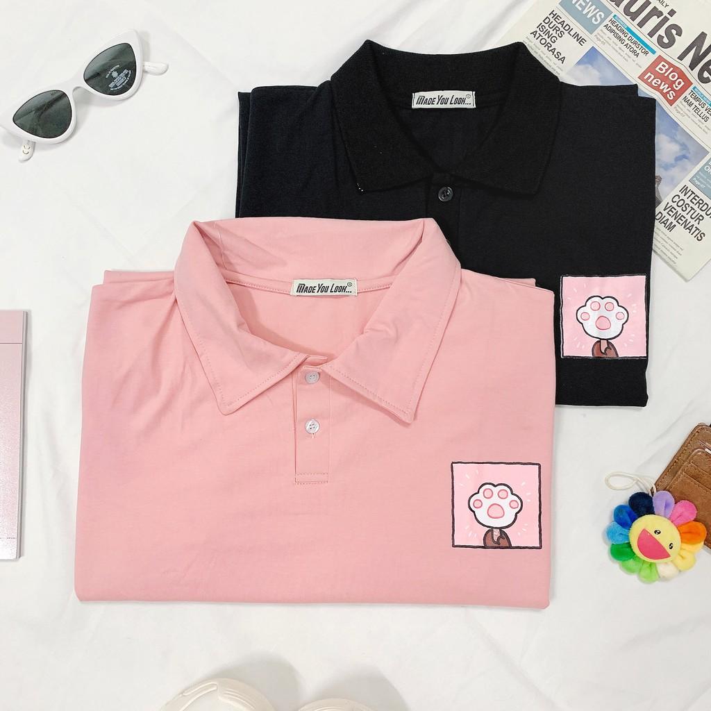 Polo Áo Thun Có Cổ Unisex Form Rộng QUE KEM CHÂN MÈO