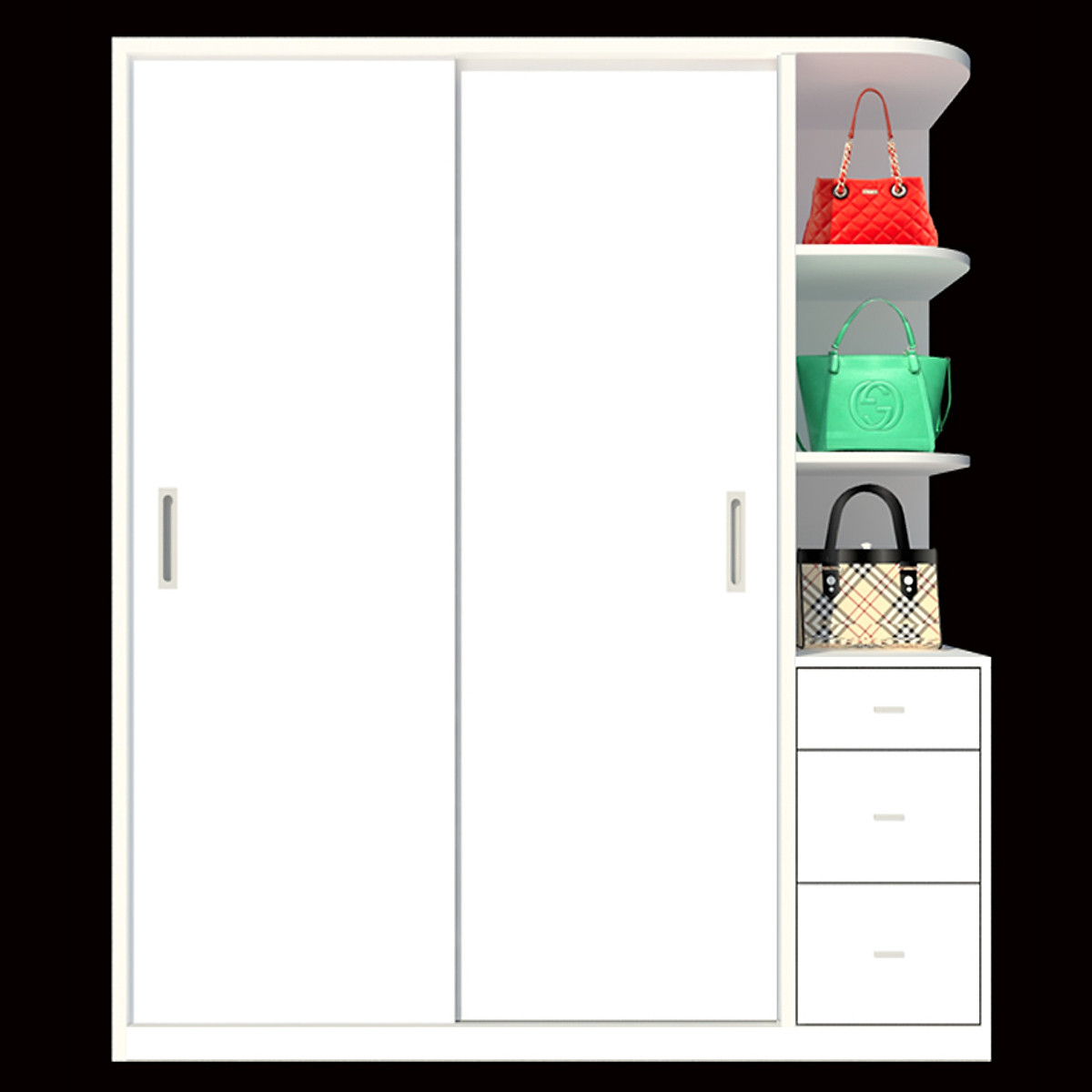 Tủ quần áo gỗ MDF Tundo cửa lùa cánh trắng 160 x 55 x 200cm