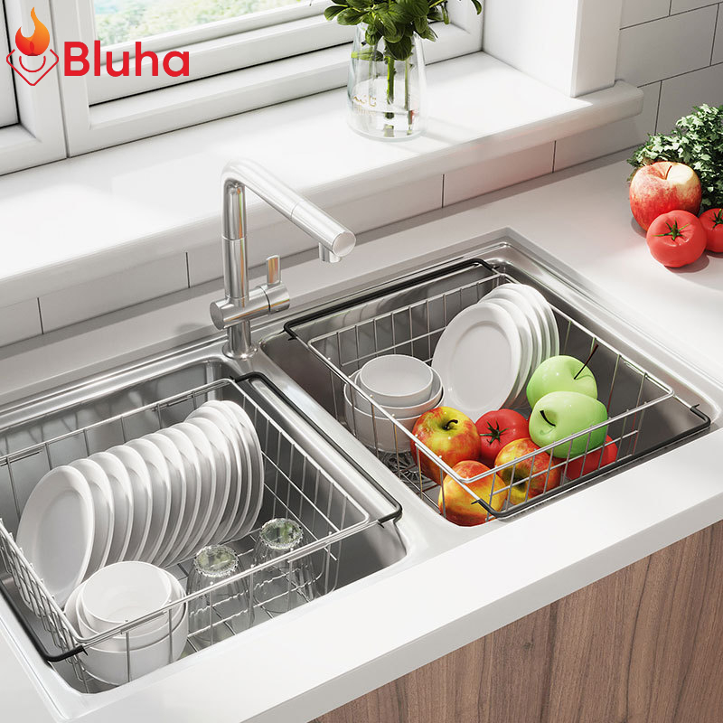 Khay Gác Bồn Rửa Chén SUS Inox 304 Để Hoa Quả, Bát Đĩa Điều Chỉnh Kích Cỡ Thông Minh