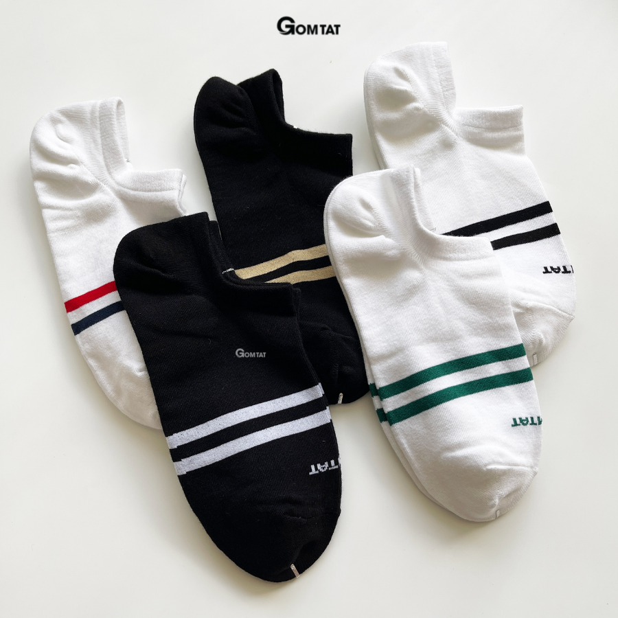 Combo 5 Đôi Tất Cổ Ngắn Nam Nữ GOMTAT Mẫu 2 Sọc Ngang, Vớ Cổ Thấp Unisex Chất Liệu Cotton Cao Cấp - GOM503-2SOC-CB5