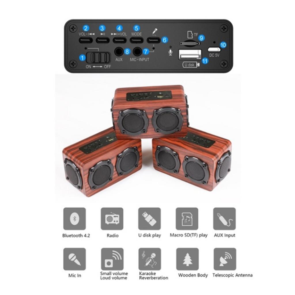 FM Stereo Radio Hi-Fi 3D Loud Bluetooth Speaker Wireless Wooden Super