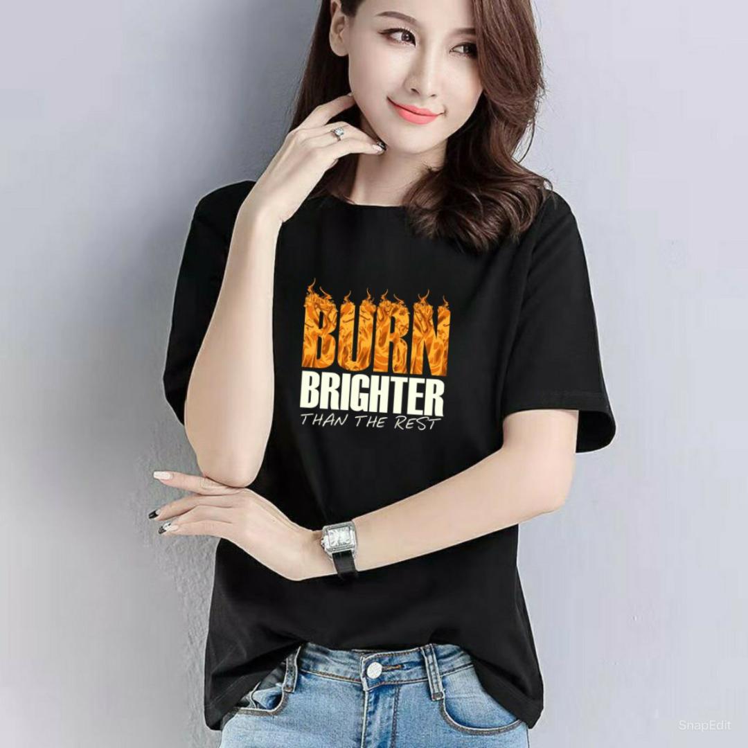 Áo thun nữ cổ tròn form rộng MXM in chữ Burn Brighter thun cotton 4 chiều từ 45-60kg ( ANU092 )