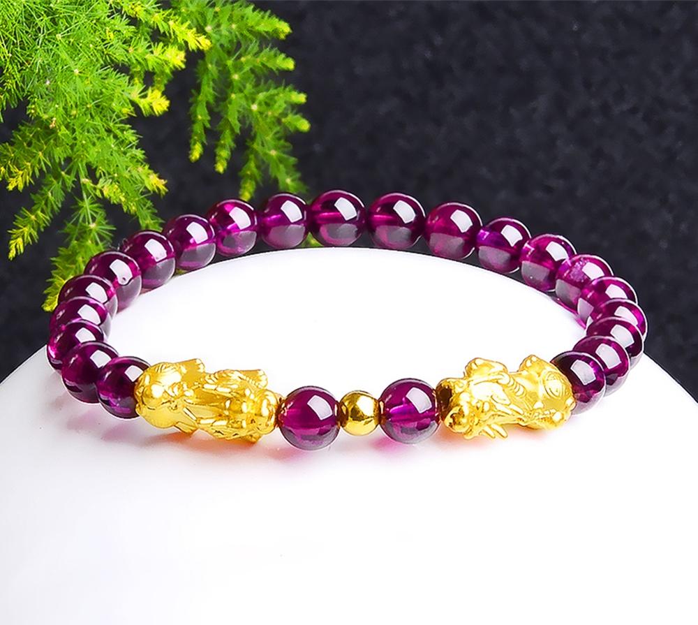 Gembank Vòng Tay 2 Tỳ Hưu Thạch Anh Tím Amethyst Tự Nhiên 8mm
