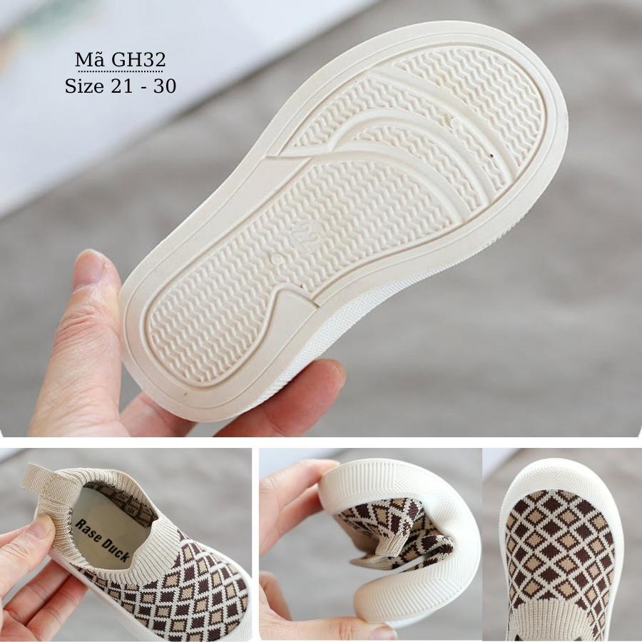 Giày bún giày lười trẻ em 1 - 5 tuổi giày bé trai bé gái len cổ thun nâu kem êm mềm thời trang phong cách Hàn Quốc GH32