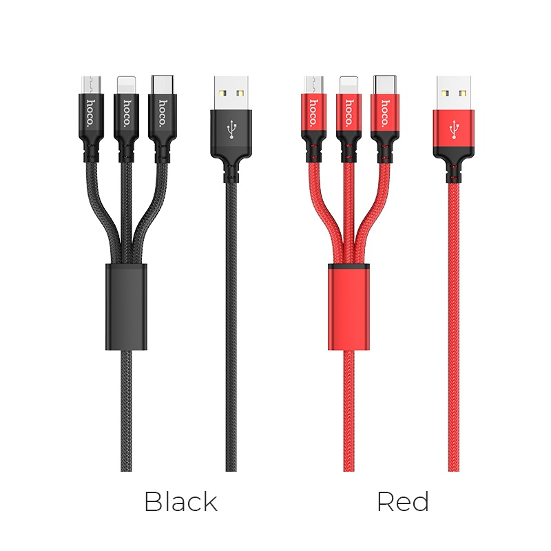 Cáp sạc 3 in 1 đa năng sạc được cùng lúc nhiều thiết bị 3 đầu Micro USB, Lightning, Type-C - Hàng chính hãng