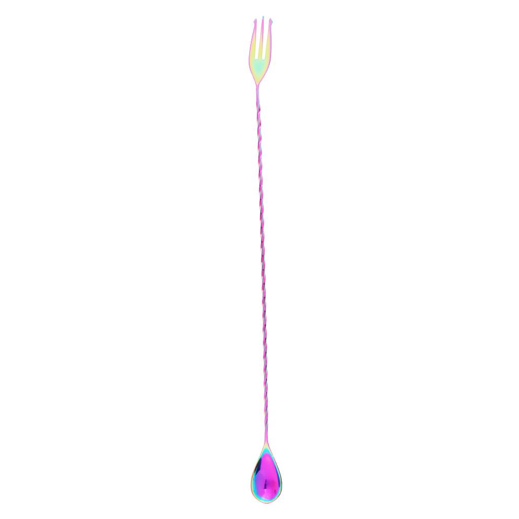 Stainless Steel Bar Cocktail Spoon Long Fine Thread Handle Mixing Spoon with Fork