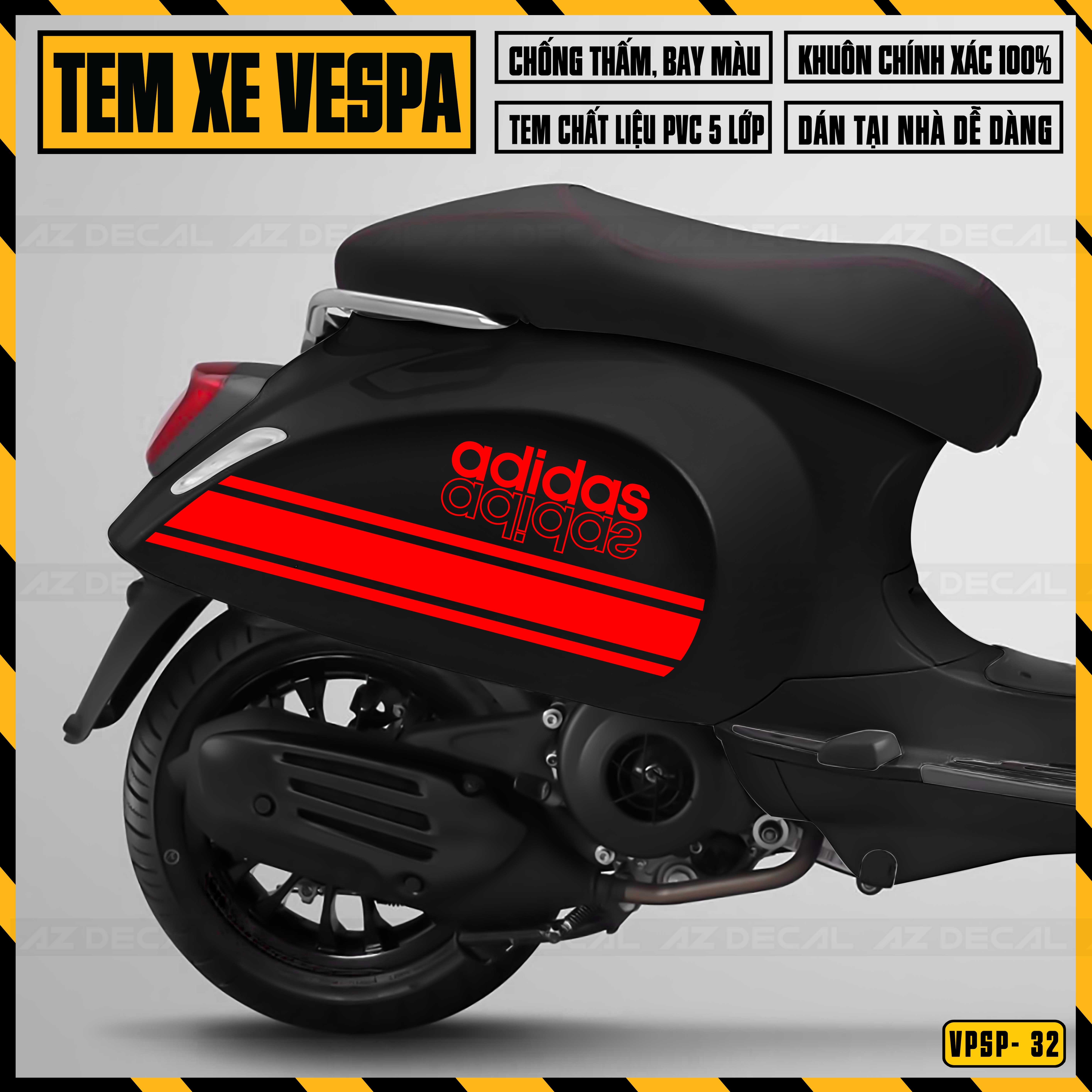 Tem Chế Xe Vespa Mẫu Adidas | VP32 | Deca Rời Dán Xe Vespa Sprint / Primavera Đẹp, Cắt Khuôn Sẵn Dễ Dán