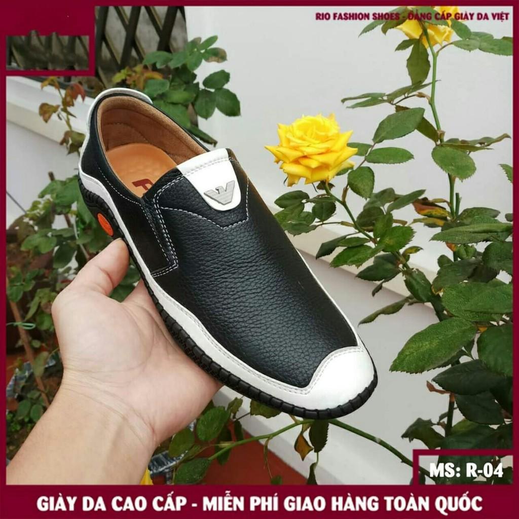 Giày lười giày sục nam da bò dành cho người trung niên da bò nâu phối viền nâu da xít